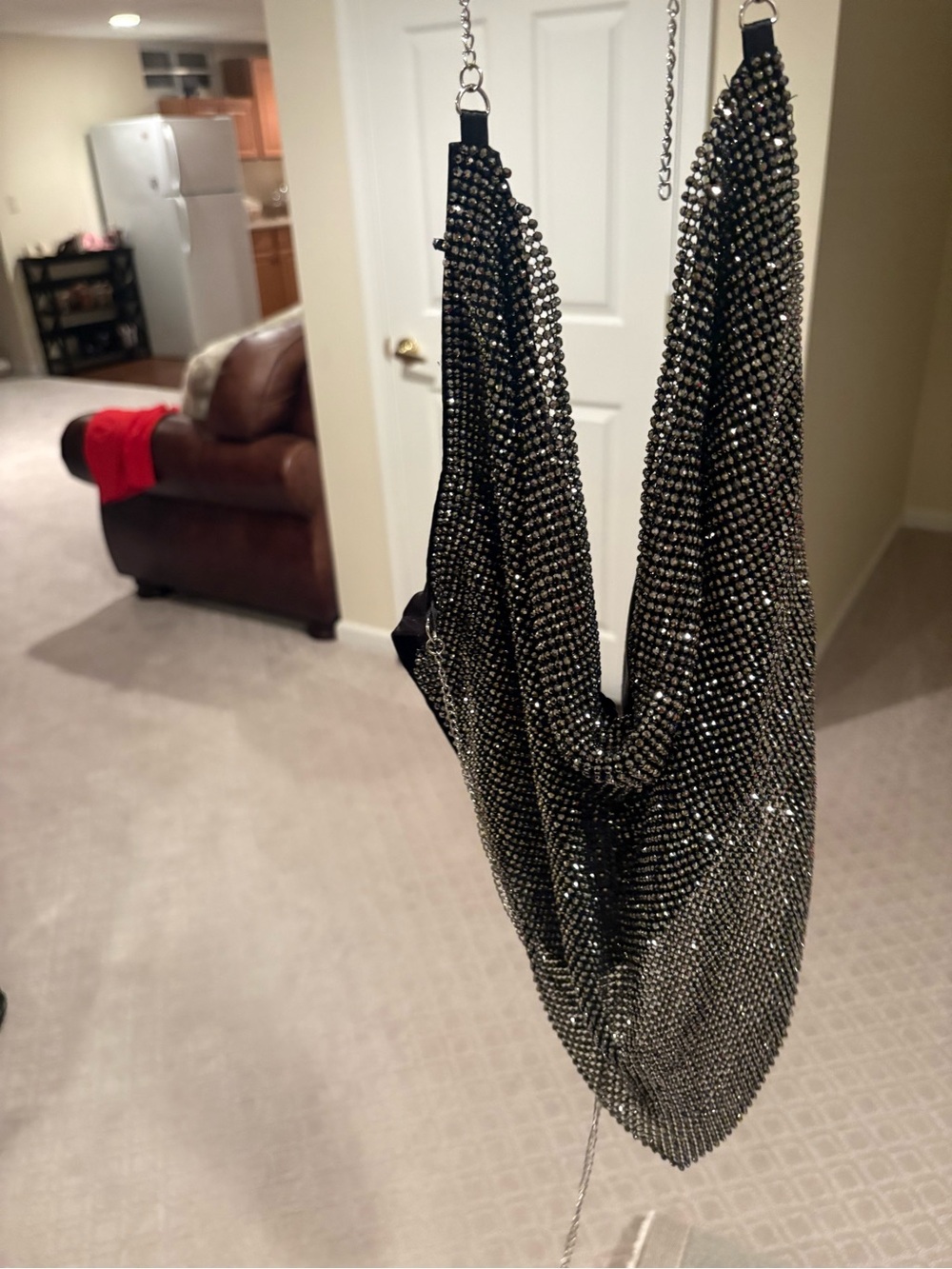 Harlow Black Crystal Mesh Draped Halter Top
